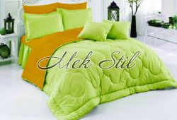 Двулицево спално бельо Ранфорс - зелено/оранжево 